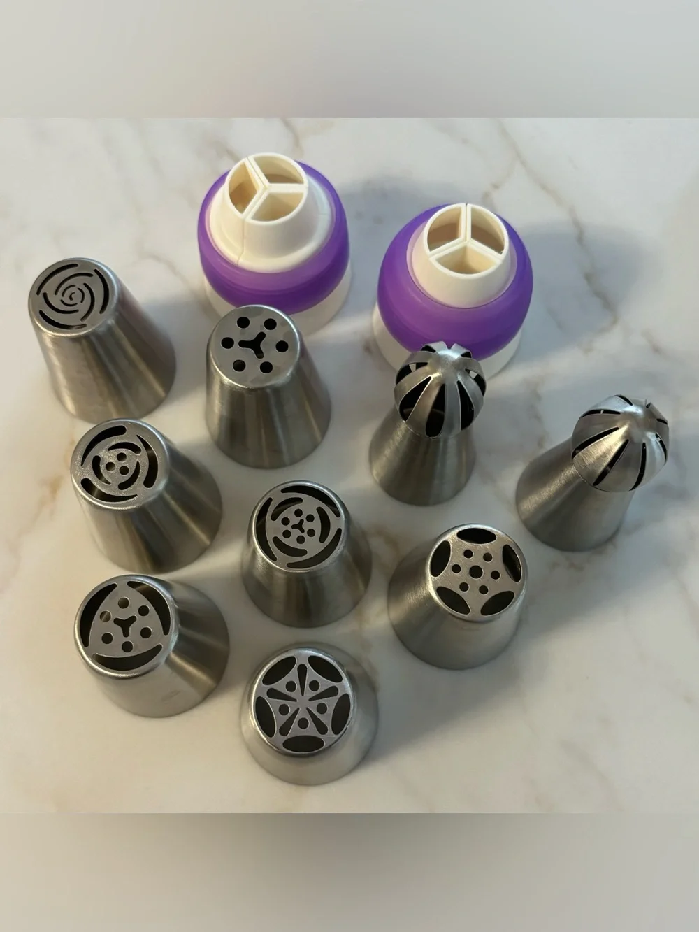 Russian Piping Tip Set with Couplers - Stainless Steel Nozzles (Silver)